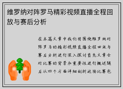 维罗纳对阵罗马精彩视频直播全程回放与赛后分析
